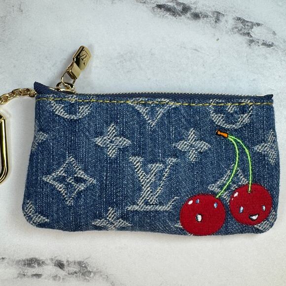 Louis Vuitton Denim Key Pouch Cherry LV X TM Murakami Monogram Cerises Bag Rare - Picture 2 of 14